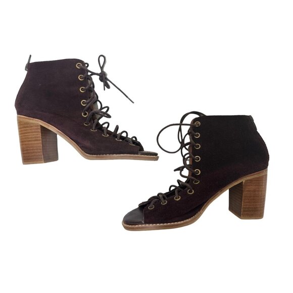 Jeffrey Campbell Lace Up Booties Womens 7.5 Brown Suede Witchy Boho Block Heel - Picture 4 of 16